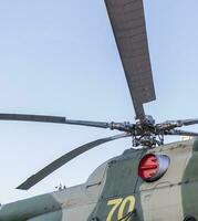 Close up partial shot of Russian military helicopter. Defence photo