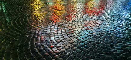 Close up shot of the paving stones at night. Background photo