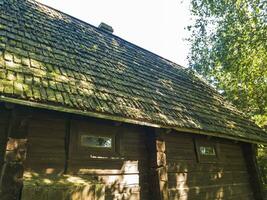 Shot of the rural, old hut at the russian village. Vintage photo