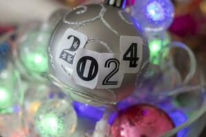 Close up shot of new year decorations. New year changing numbers. Holiday photo