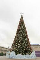 Minsk, Belarus - 12.27.2023 - Shot of the central square of the capital decorated for the new year celebrations. Landmarks photo