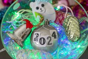 Close up shot of new year decorations. New year changing numbers. Holiday photo