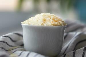 Concept shot of the bawl with white rice. Food photo