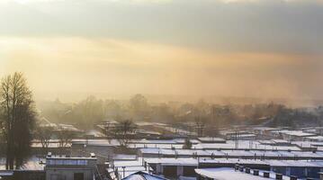 Landscape shot of the winter village. Season photo