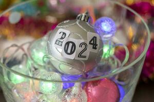 Close up shot of new year decorations. New year changing numbers. Holiday photo