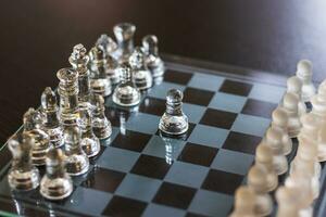 Close up shot of the chess board made of glass, Sports photo