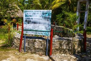 Tulum Quintan Roo Mexico 2023 Cenote Tankach Ha sinkhole limestone rocks turquoise water Coba Mexico. photo