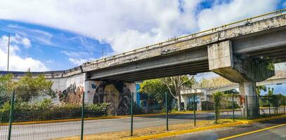 Playa del Carmen Quintana Roo Mexico 2023 Driving car on highway with bridge Playa del Carmen Mexico. photo