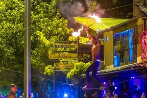 Ao Nang Krabi Thailand 2018 Thai people fire show party night life Koh Phi Phi. photo