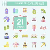 icono conjunto sakura festival. relacionado a Japón símbolo. plano estilo. sencillo diseño editable. sencillo ilustración vector