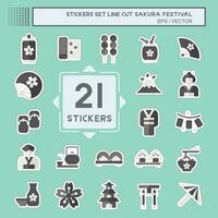 Sticker line cut Set Sakura Festival. related to Japan symbol. simple design editable. simple illustration vector