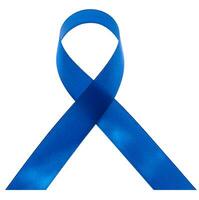 Loop of blue silk ribbon isolated on background photo