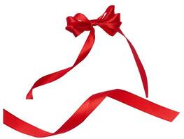 Twisted red satin ribbon, bow. Decor for gift wrapping photo