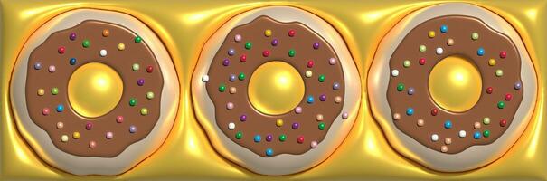 Donuts with colorful sugar sprinkles on a yellow background, 3D rendering illustration photo