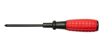 Screwdriver with rubber red handle on isolated background photo