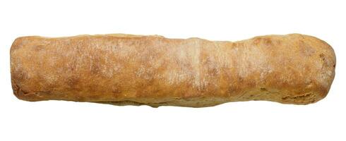 Oblong baked bread baguette isolated on white background photo