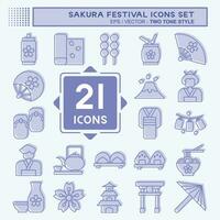 Icon Set Sakura Festival. related to Japan symbol. two tone style. simple design editable. simple illustration vector