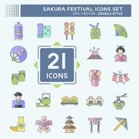 icono conjunto sakura festival. relacionado a Japón símbolo. garabatear estilo. sencillo diseño editable. sencillo ilustración vector