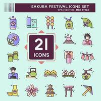 Icon Set Sakura Festival. related to Japan symbol. MBE style. simple design editable. simple illustration vector