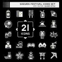 Icon Set Sakura Festival. related to Japan symbol. glossy style. simple design editable. simple illustration vector