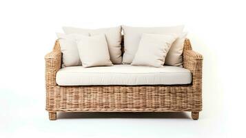 AI generated Rattan straw sofa, studio photo, isolated white background photo