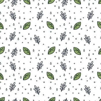 sin costura modelo con hojas, gotas y garabatos elementos. vector antecedentes.