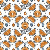 Seamless vector pattern with oranges. Hand drawn background with citrus fruits. Line drawing.