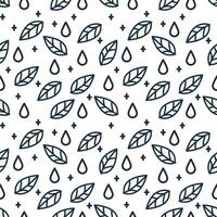 Seamless pattern with leaves, drops and doodles elements. Vector background.