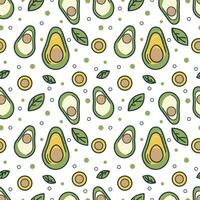 Seamless pattern with avocado and leaves. Vector eco background.