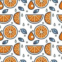 Seamless vector pattern with oranges. Hand drawn background with citrus fruits. Line drawing.