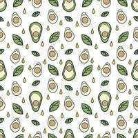 Seamless pattern with avocado and leaves. Vector eco background.