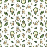 Seamless pattern with avocado and leaves. Vector eco background.