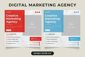 Digital marketing agency web banner with cyan and red colors. Digital marketing business promotion social media post vector with round shapes. Modern corporate agency advertisement poster design.