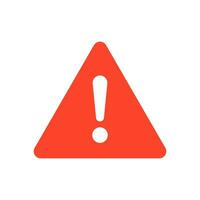 Warning attention red triangle sign with exclamation mark symbol, flat vector illustration.