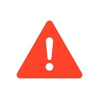 Warning attention red triangle sign with exclamation mark symbol, flat vector illustration.