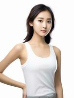 AI generated Portrait of young Asian female beauty model wearing tank top with clean white skin, studio photo, isolated white background, AI Generative photo