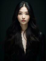 AI generated portrait of beautiful Asian woman with long black hair on isolated background, AI Generative photo