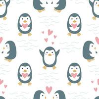 Penguins in love seamless pattern for Valentines day vector