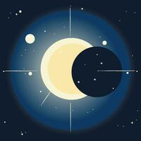 Hand drawn solar eclipse concept. Vector illustration on dark background.