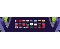 asiático naciones 2023 banderas países asiático fútbol americano diseño vector