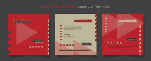 Social media post template in flat red and cream background design for digital advertisement design vector