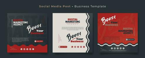 Social media post template in red black white and waving background for advertising design vector