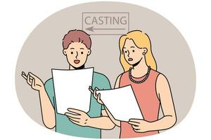 Young people reading script prepare for casting vector