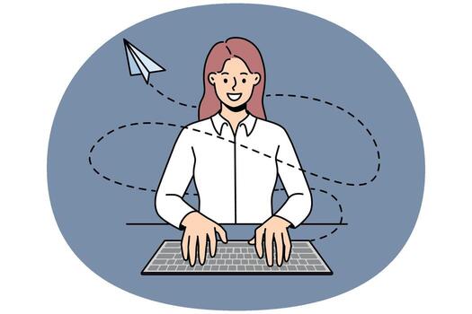 Smiling businesswoman typing on keyboard sending message vector