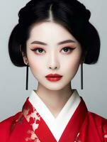 AI generated Portrait of beautiful Japanese woman on isolated white background photo