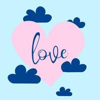 Love card with heart and clouds on blue background. Vector illustration.