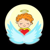 linda pequeño chico ángel con corazón y alas, vector ilustración