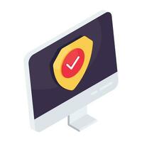 Monitor with shield showcasing system security icon vector