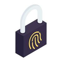 An isometric design icon of fingerprint lock vector