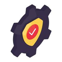 Shield inside gear, icon of security setting vector